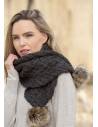 Echarpe pure laine mérinos gris avec pompons