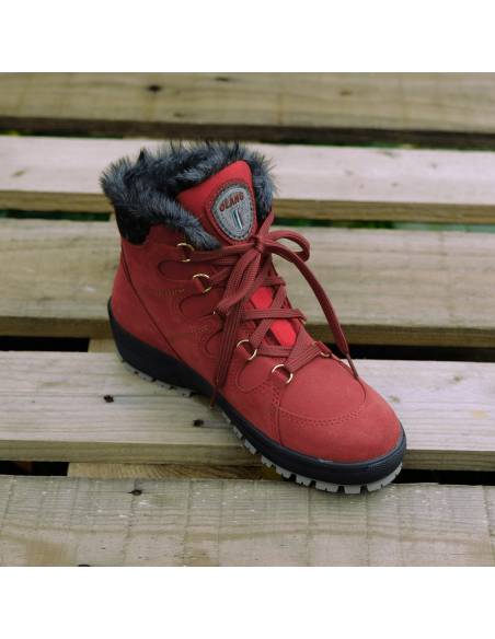 Bottines sportives cuir rouge hydrofuge Olang femme