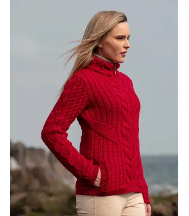 Gilet cardigan Zip Femme pure laine mérinos rouge