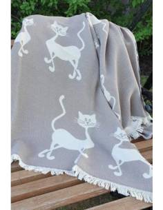 Plaid nordique chat gris en pur coton