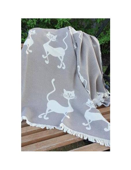 Plaid nordique chat gris en pur coton
