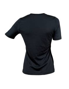 V-neck women’s tee-shirt in pure black merino wool 2