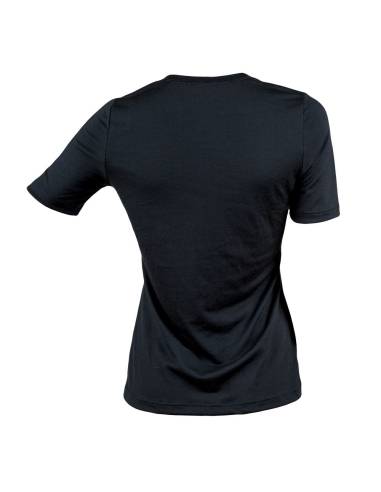 Camiseta mujer cuello V en pura lana merino negro