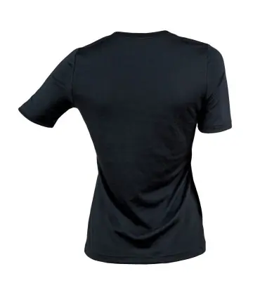 V-neck women’s tee-shirt in pure black merino wool