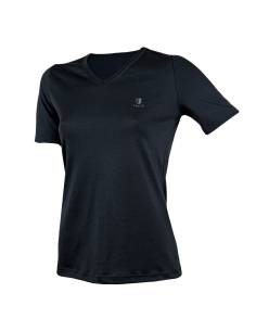 V-neck women’s tee-shirt in pure black merino wool