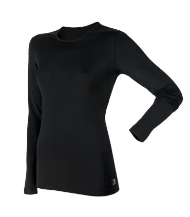Shirt long sleeves woman black or off-white Merino Wool
