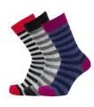 Chaussettes chaudes mixte laine extra fines rayées gris noir