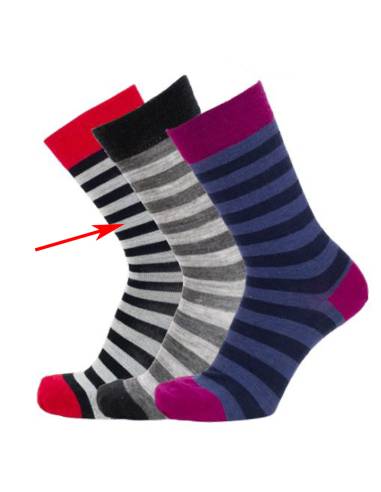 Chaussettes chaudes homme laine rouge rayées gris noir