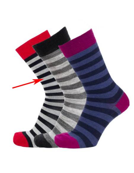 Chaussettes chaudes homme laine rouge rayées gris noir