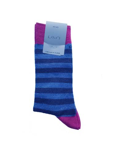 Chaussettes chaudes homme laine extra fines rayées gris noir