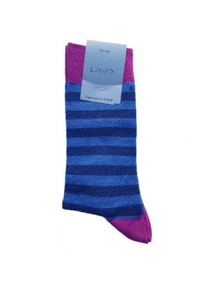 Chaussettes chaudes homme laine extra fines rayées gris noir