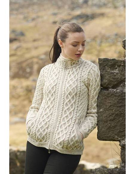 Damen-Strickjacke mit Reißverschluss in reinem Merinowool Blau