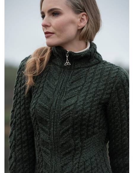 Cárdigan con cremallera para mujer en rojo merinowool puro