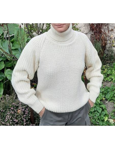 Pull épais d'hiver femme en blanc ecru pull laine vierge 