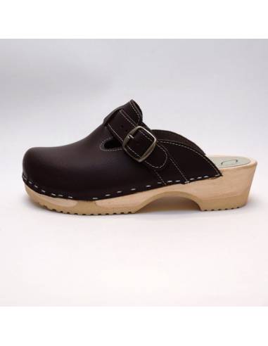 sabots en bois naturel Mediflex cuir brun