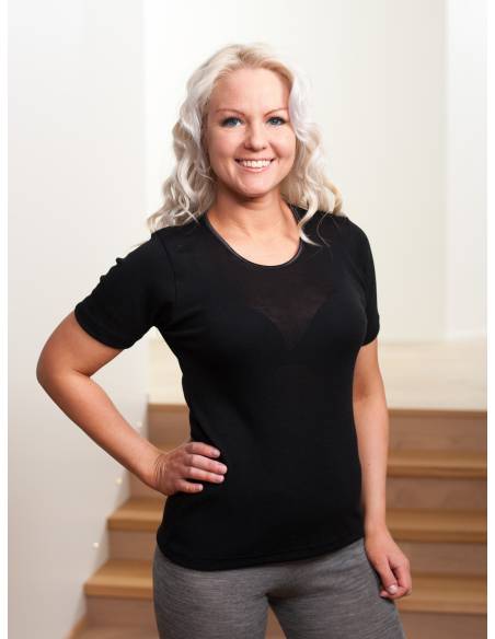 Shirt women short sleeves round neck in Wool and silk warm and soft
