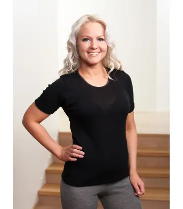 women's Shirt Wool and Silk short sleeves round neck black or off-white