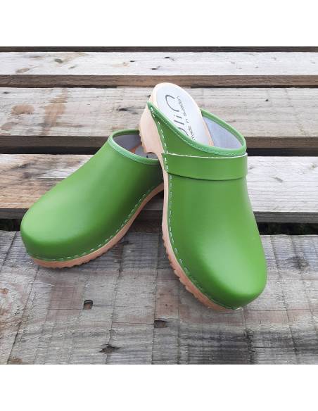 Women's swedish clogs yellow leather and wooden sole