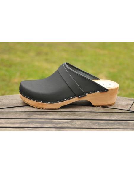 zuecos de madera suecas de cuero vegetal naranja hombre