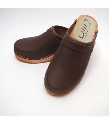 Men's Swedish tanned vegetal leather and nubuck wooden clogs