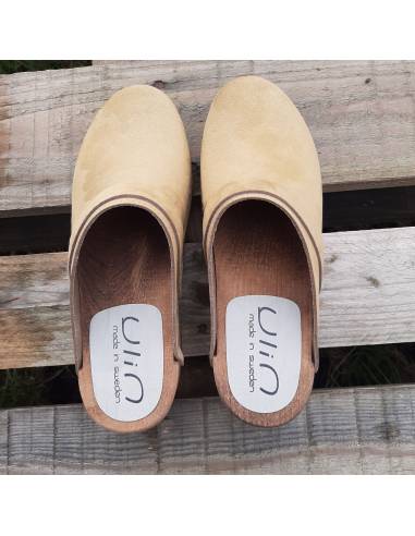 Men's Swedish nubuck leather wooden clogs