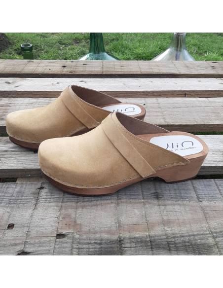 Schwedische Holzsclogs Herren Nubuk Leder