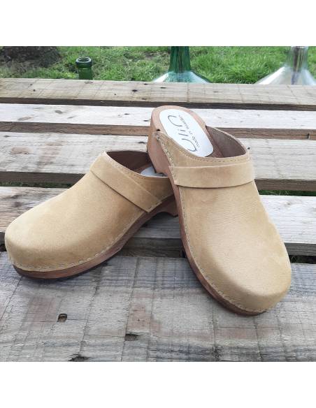 Men's Swedish nubuck leather wooden clogs