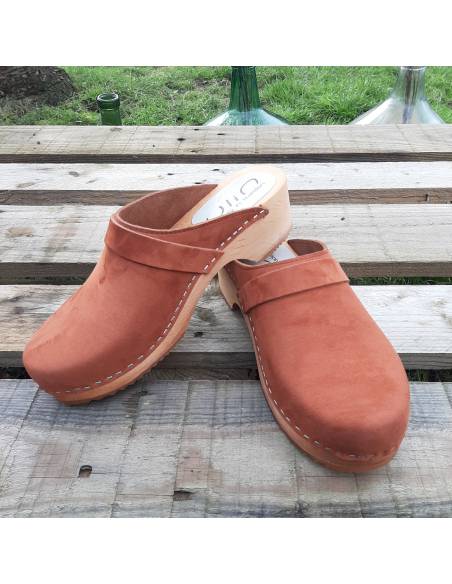 Sabots bois suédois homme en cuir nubuck