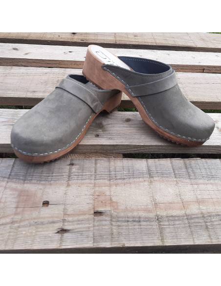 Men's Swedish nubuck leather wooden clogs