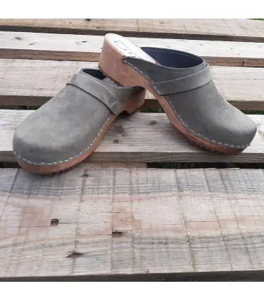 Men's Swedish nubuck leather wooden clogs