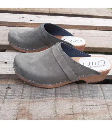 zuecos de madera suecas de cuero nubuck  hombre