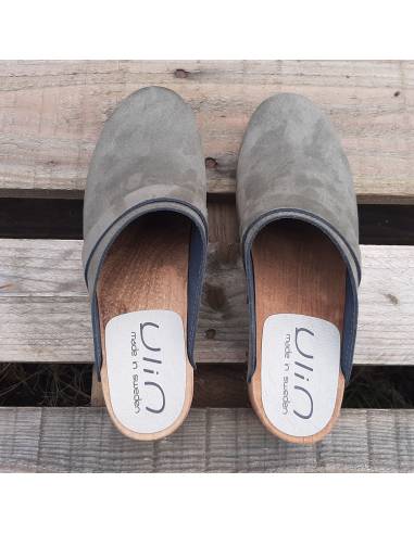 Sabots bois suédois homme en cuir nubuck kaki