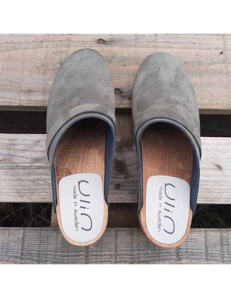 Men's Swedish nubuck leather wooden clogs