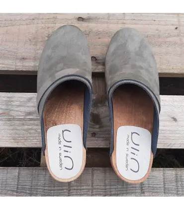 zuecos de madera suecas de cuero nubuck  hombre
