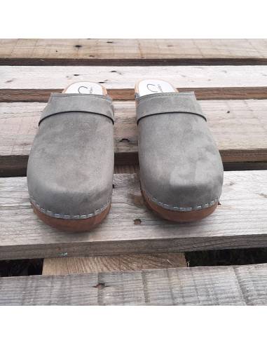 zuecos de madera suecas de cuero nubuck  hombre