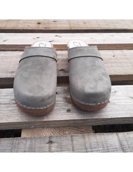 zuecos de madera suecas de cuero nubuck  hombre