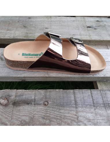 Claquette tong femme en liège et cuir noir ou mandarine