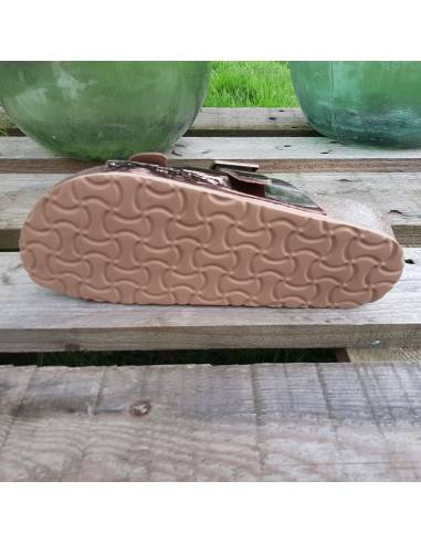 Claquette tong femme en liège et cuir noir ou mandarine