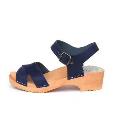 Swedish wooden Sandals crossed vegetal leather for woman