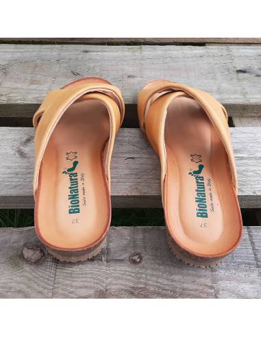 Sandalias de corcho BIONATURA para mujer en charol topo metalizado