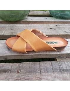 Bionatura Women's cork sandals in taupe metallic patent leather 2
