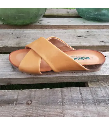 Bionatura Women's cork sandals in taupe metallic patent leather