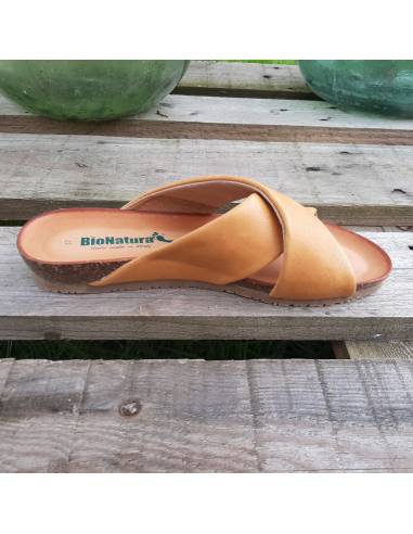 Sandalias de corcho BIONATURA para mujer en charol topo metalizado