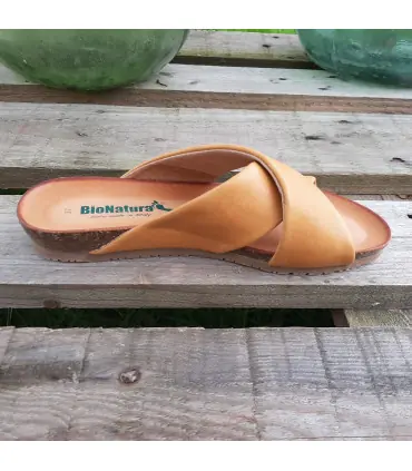 Bionatura Women's cork sandals in taupe metallic patent leather