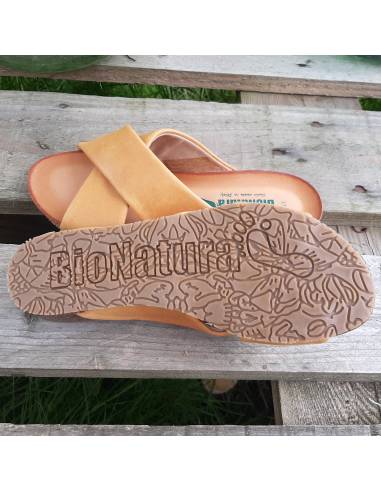 Sandalias de corcho BIONATURA para mujer en charol topo metalizado