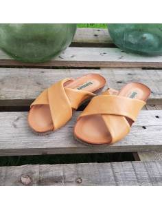 Bionatura Women's cork sandals in taupe metallic patent leather