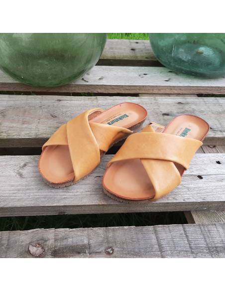 Sandalias de corcho BIONATURA para mujer en charol topo metalizado