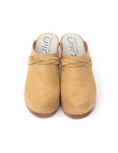 Sabot femme nordique en nubuck beige et talon haut 
