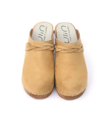 Sabot femme nordique en nubuck beige et talon haut 