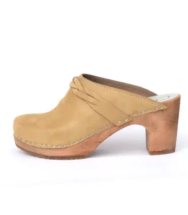 mules bois femme Ylin talon 8 cm et cuir beige